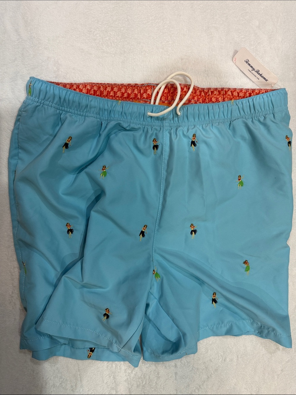 Tommy Bahama Light Blue Hula Girl Embroidered Swim Trunks
